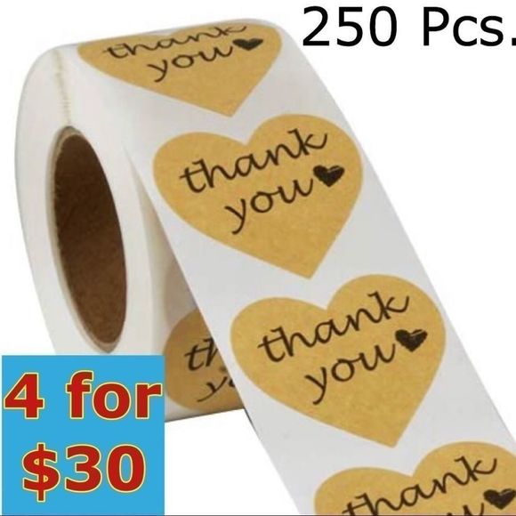 Other - 250- 1.5” Heart Shaped Brown Kraft Stickers